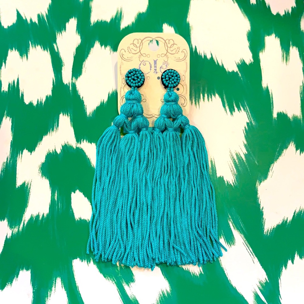 New statement turquoise fringe earrings